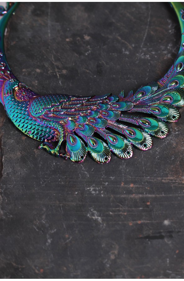 Medieval necklace multicolor peacock
