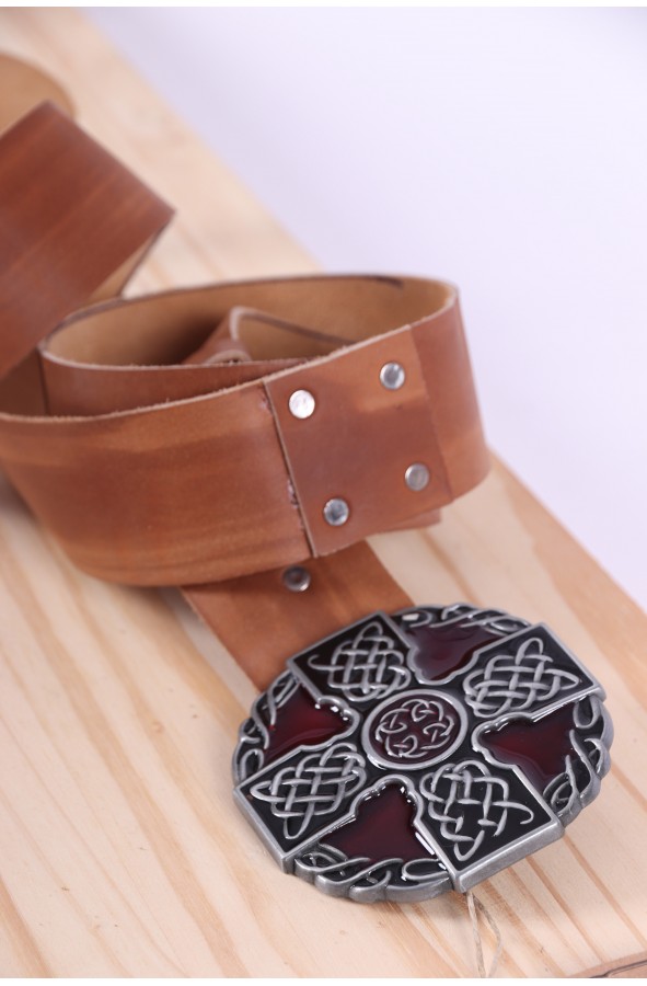 Medieval leather belt with buckle cross