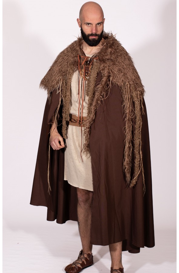 Brown viking  or celtic cape with fur