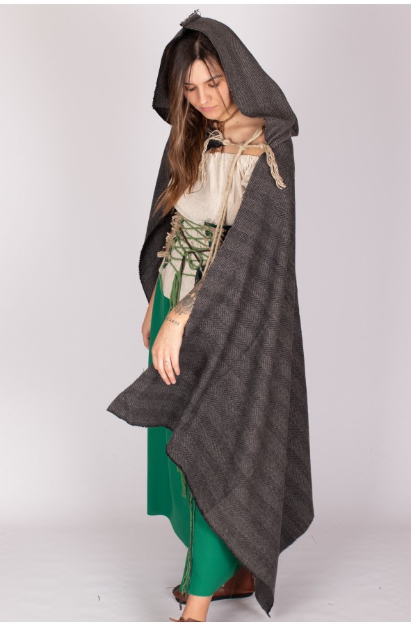 Medieval herringbone hooded cloak