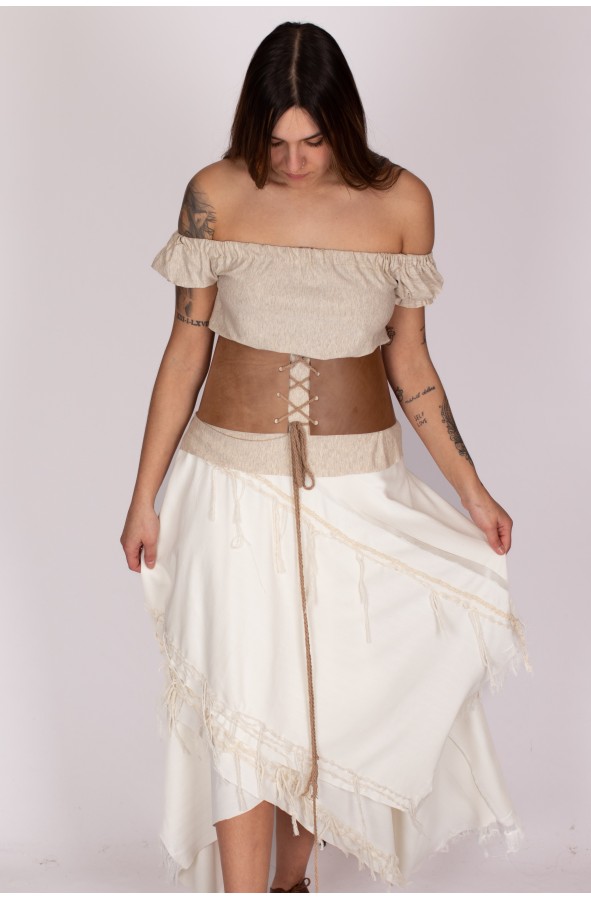 White medieval skirt with fringes and...