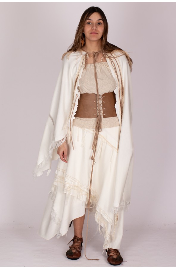 White medieval skirt with fringes and...