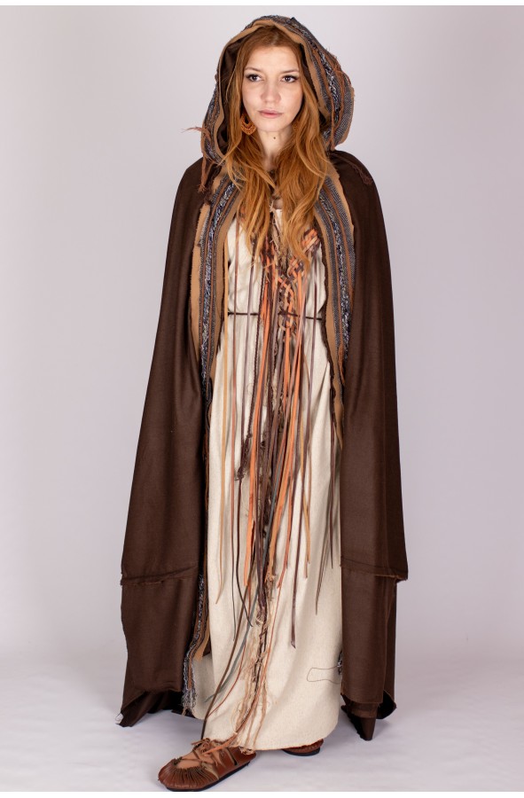 Frayed brown medieval cloak with...