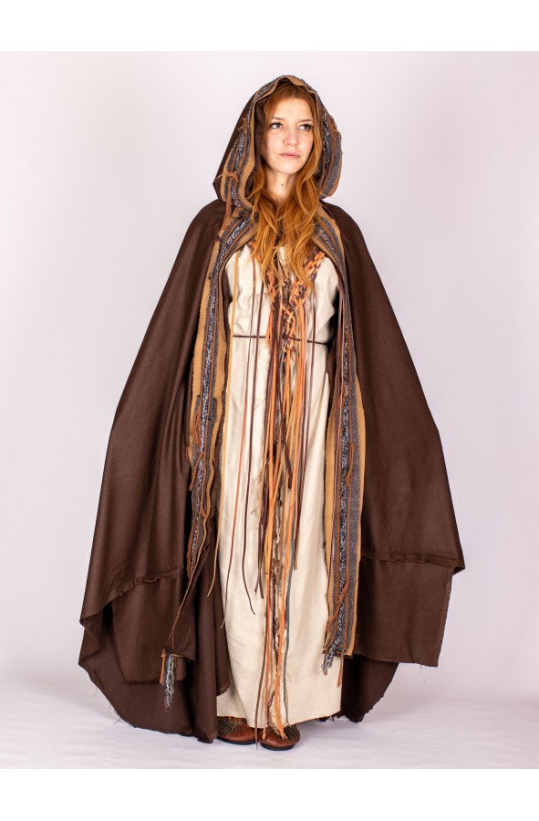 Frayed brown medieval cloak with...