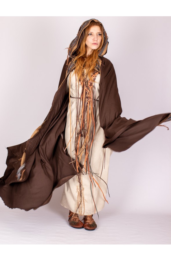 Frayed brown medieval cloak with...