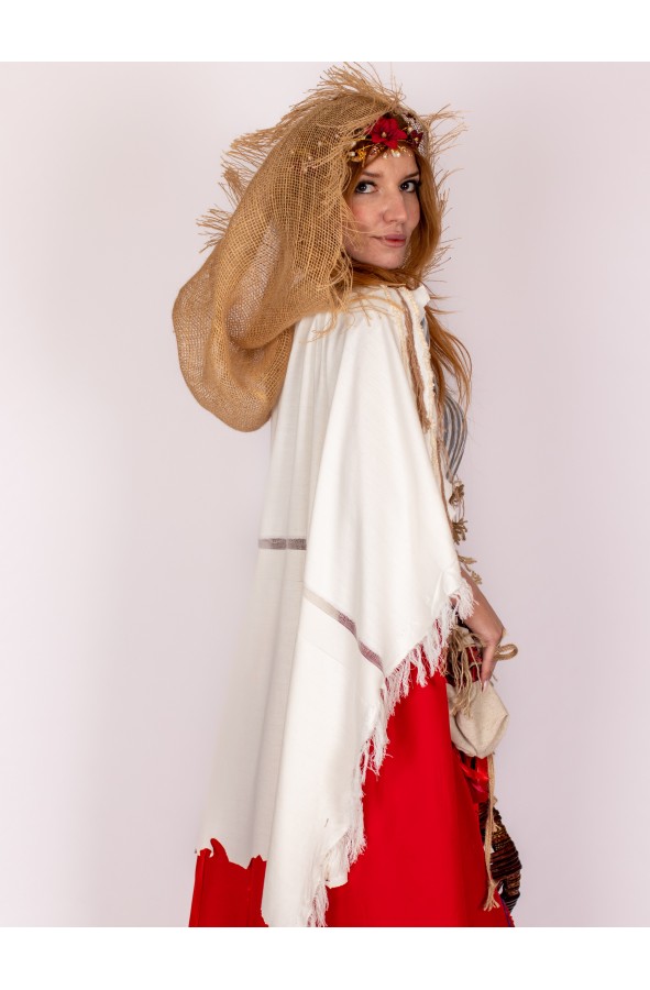 Capa medieval blanca con flecos y...
