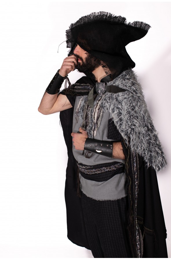 Black medieval cloak with hood and...