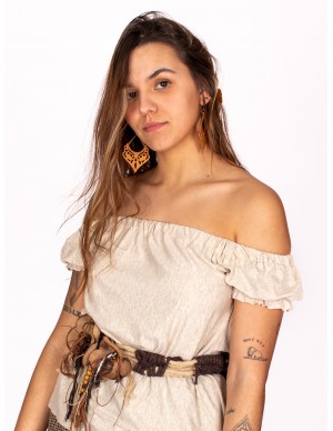 Medieval carved wood earrings