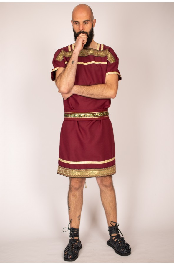 Roman costume for men in maroon and gold