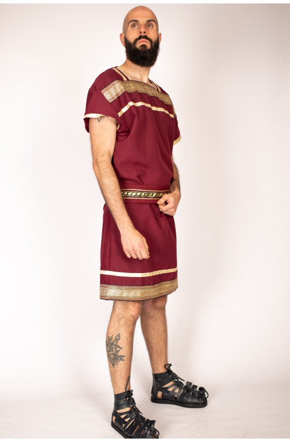Roman costume for men in maroon and gold