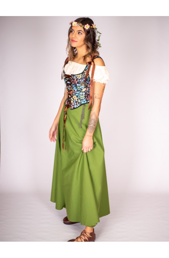 Falda medieval verde deshilachada