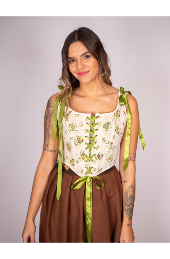 Medieval Cream Corset with Green and...