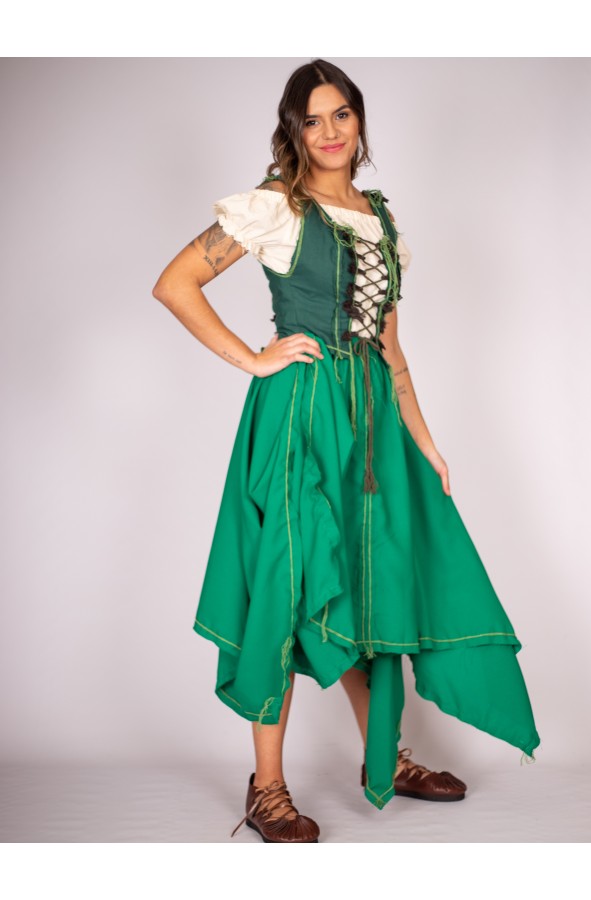 Rustic Green Medieval Skirt with Peaks