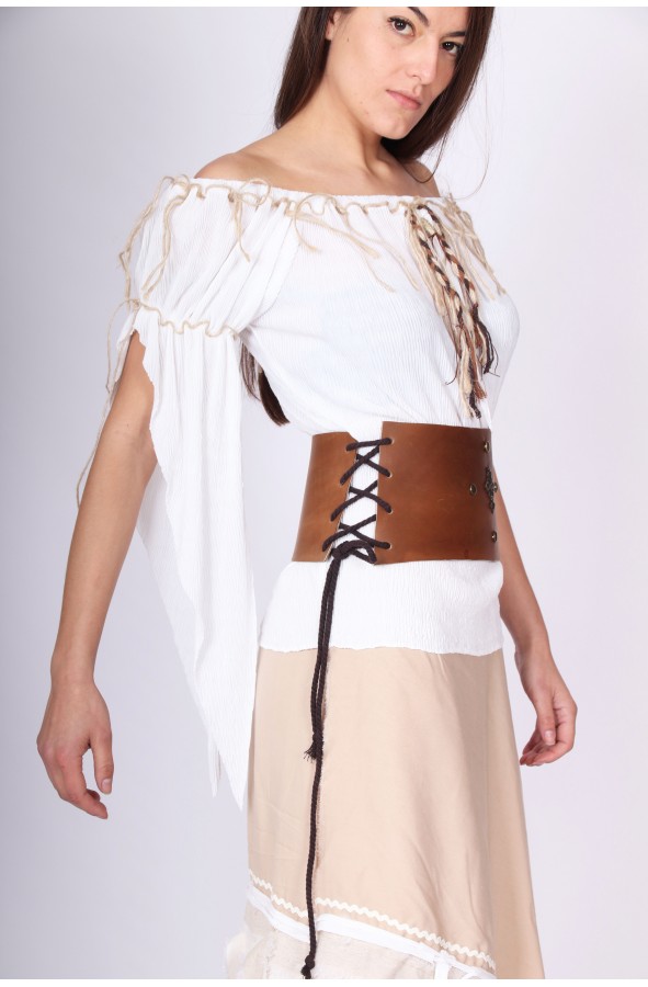 Brown leather medieval corset with...