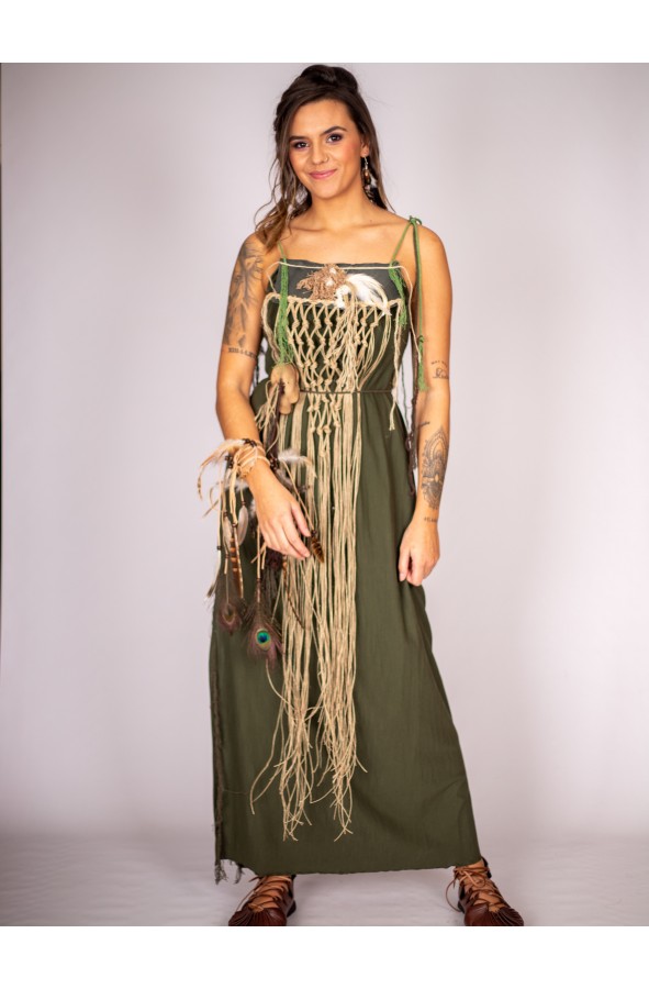 Rustic Green Celtic Dress with Hemp Cord