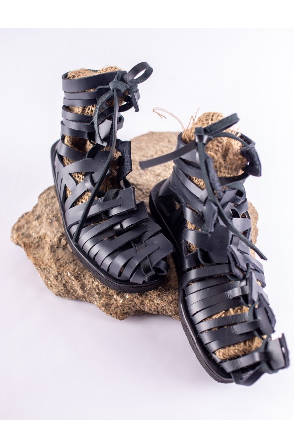 Handcrafted Black Roman Footwear:...