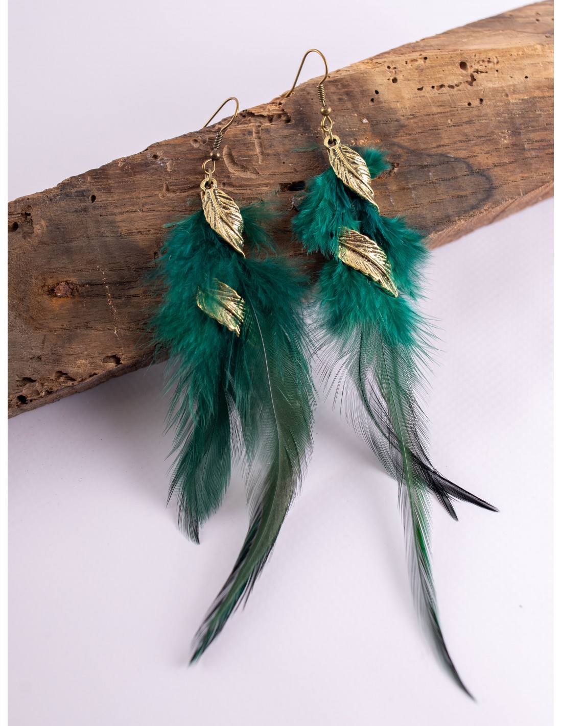 Feather earrings forest green. Brown and Green feather earrings. Long earrings with shops real feathers. Festival feather earrings. Bohemian