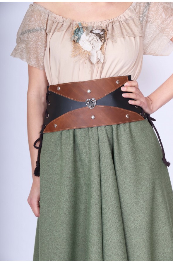 Fajín medieval de cuero marrón y...