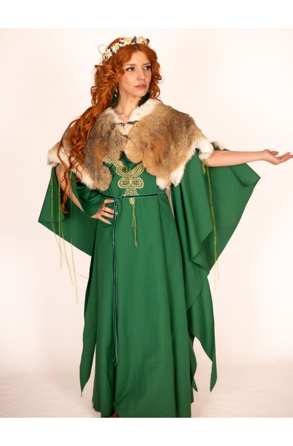 Vestido Medieval de Flores Verdes y...