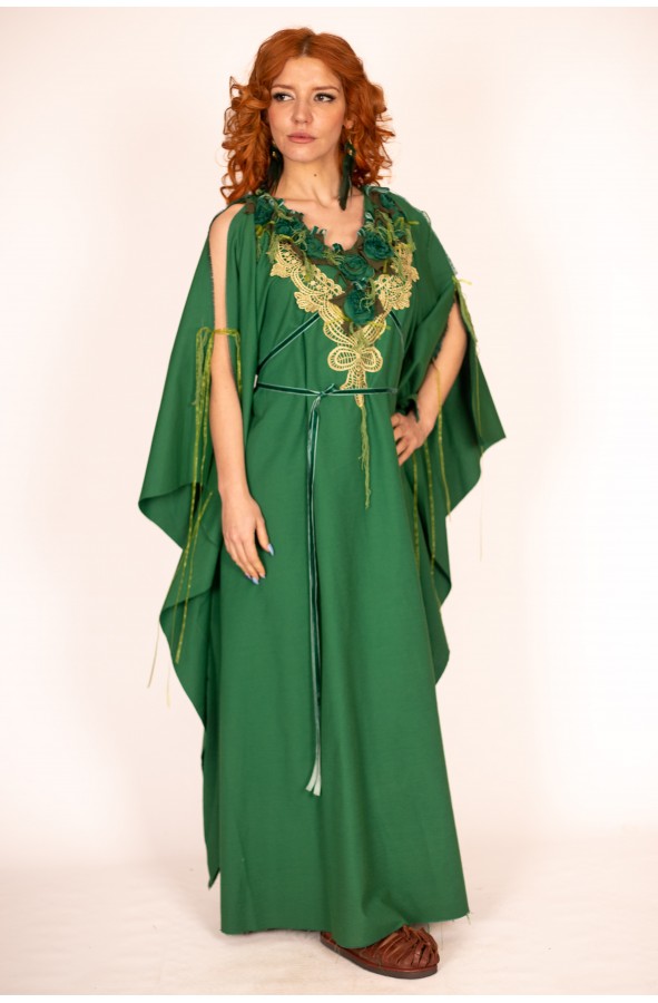 Vestido Medieval de Flores Verdes y...