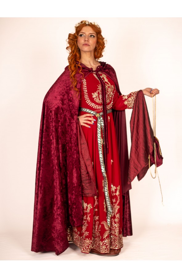 Medieval Red Queen Dress with silver...