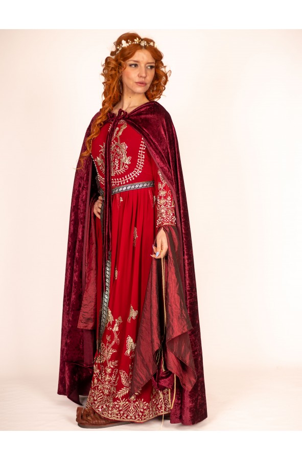 Medieval Red Queen Dress with silver...