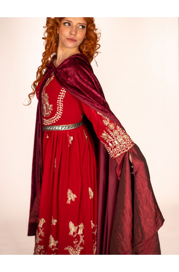 Velvet-Textured Garnet Medieval Cape...