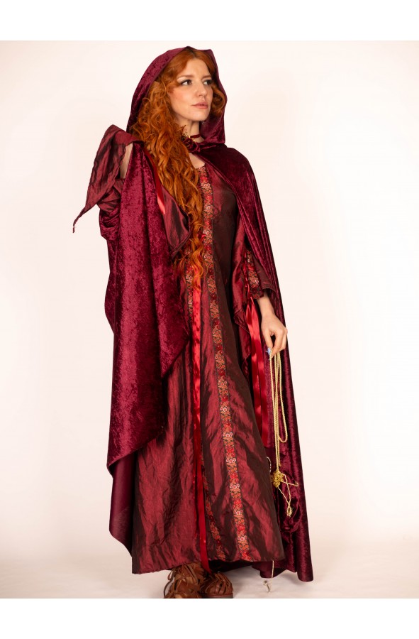 Velvet-Textured Garnet Medieval Cape...