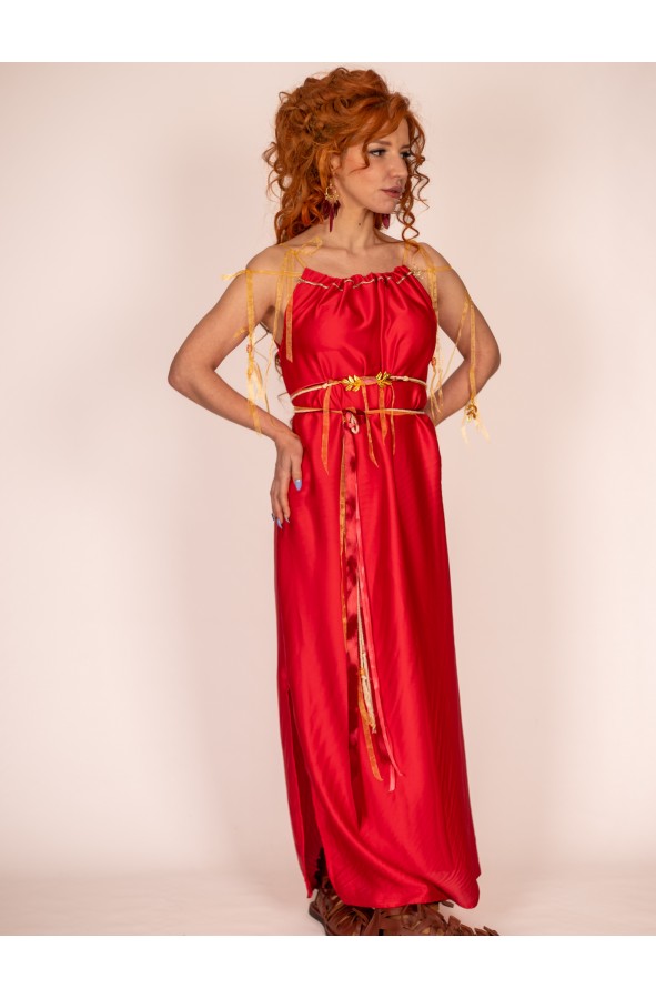 Roman Red Dress with Double Strap and...