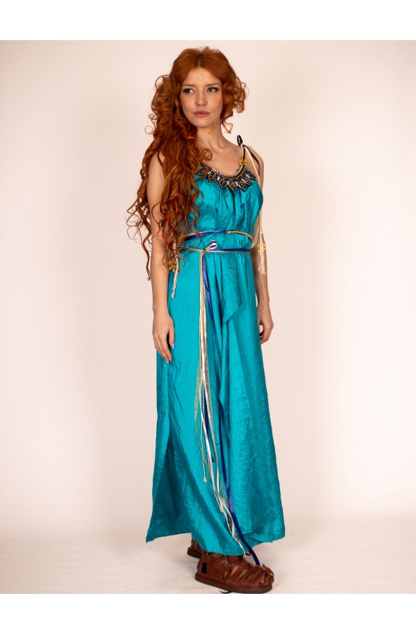 Blue Dress with Golden Leaf Details...