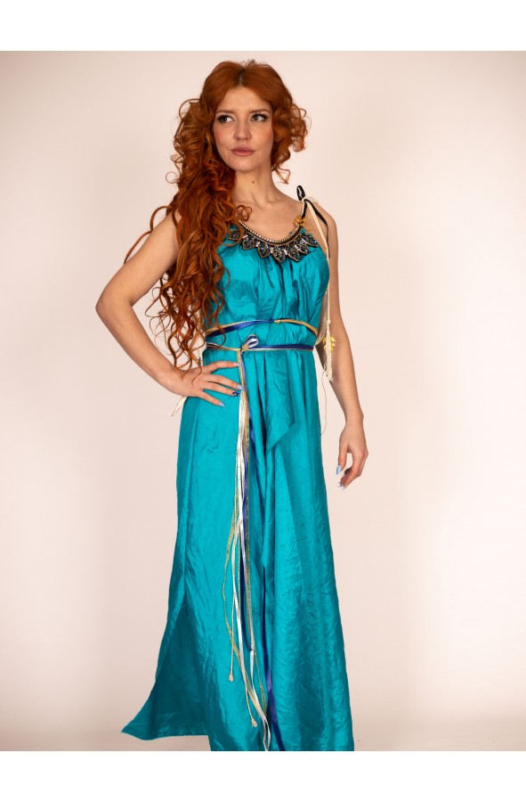 Blue Dress with Golden Leaf Details...