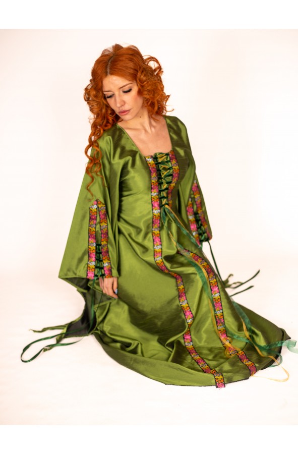 Emerald Medieval Gown with Floral...