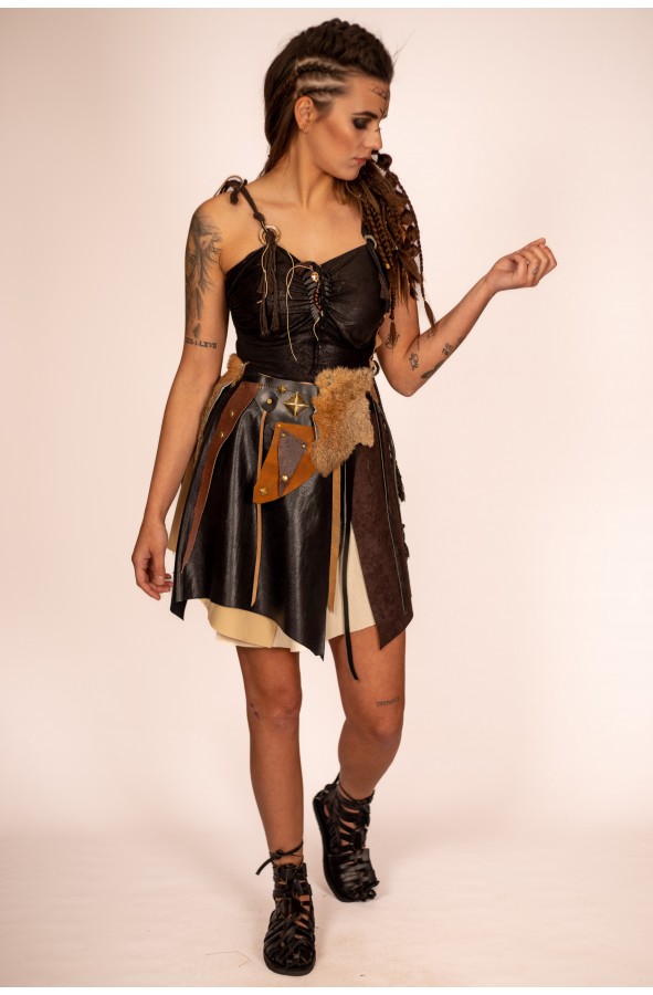 Medieval Skirt with Irregular Leather...