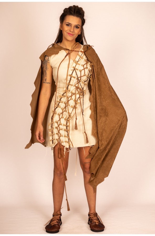 Wide Hooded Cloak in Camel Vegan...