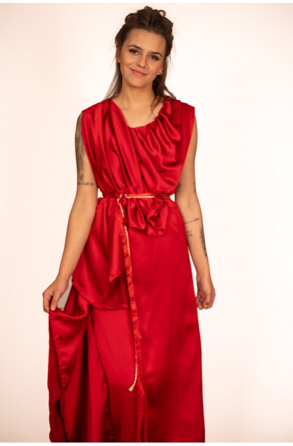 Roman Women's Dress in Red Satin...