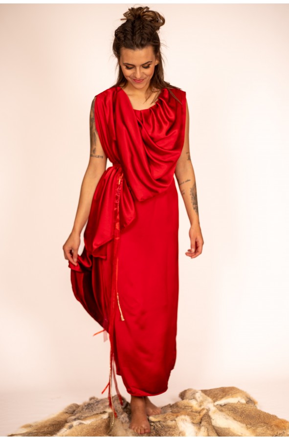 Roman Women's Dress in Red Satin...