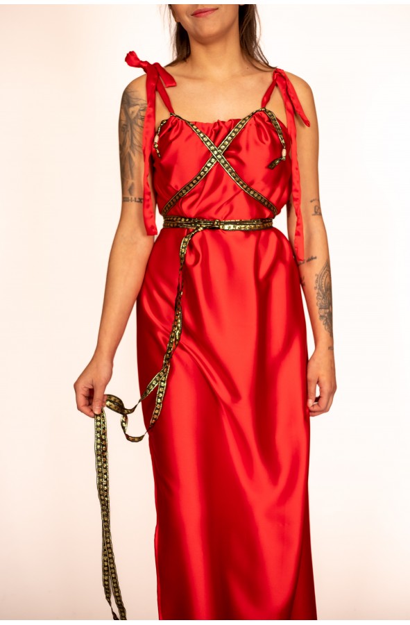 Roman Women's Dress in Red Satin...