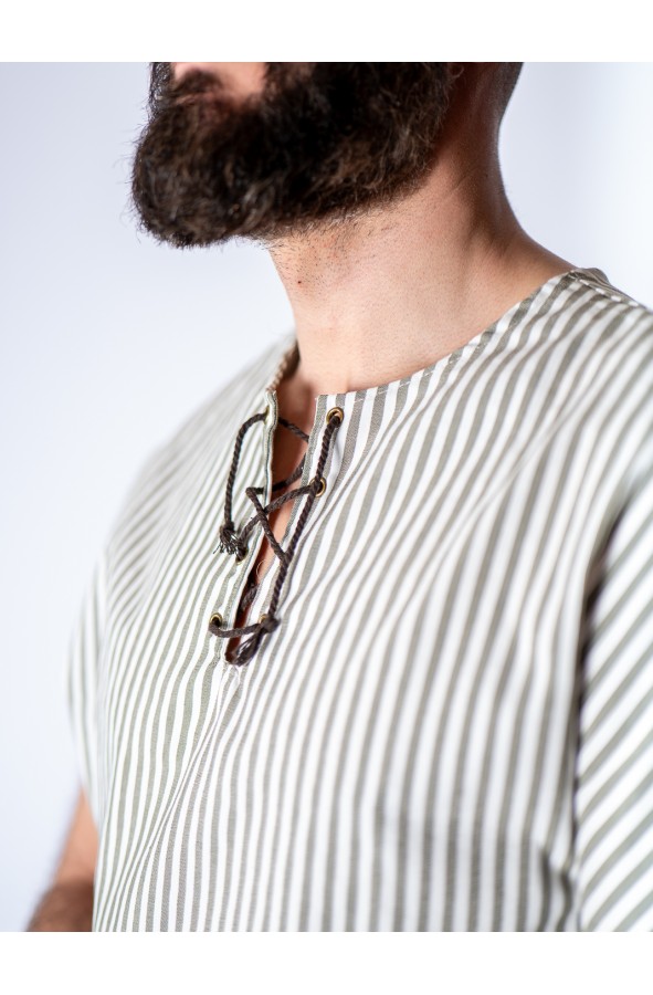 Camisa medieval de algodón a rayas –...