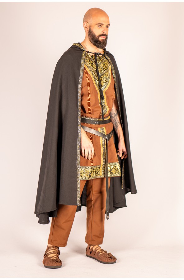 Black medieval cloak with hood and...