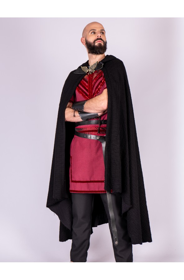 Black Medieval Cloak with Eagle Brooch