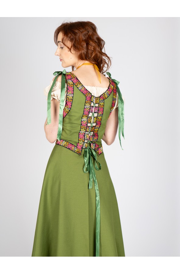 Corset medieval en algodón verde con...
