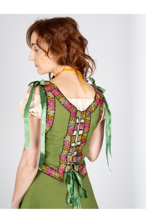 Corset medieval en algodón verde con...