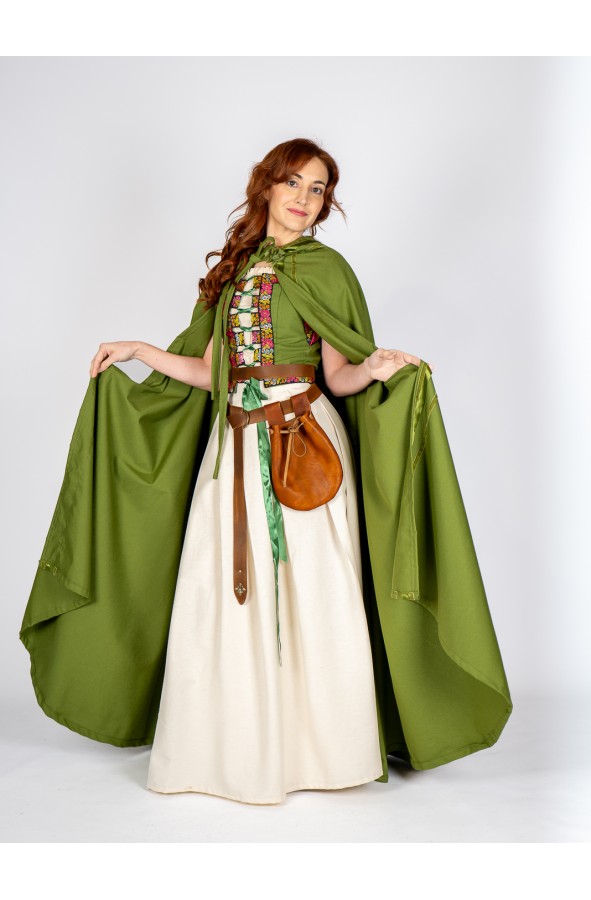 Medieval Green Cloak with Satin Trim...