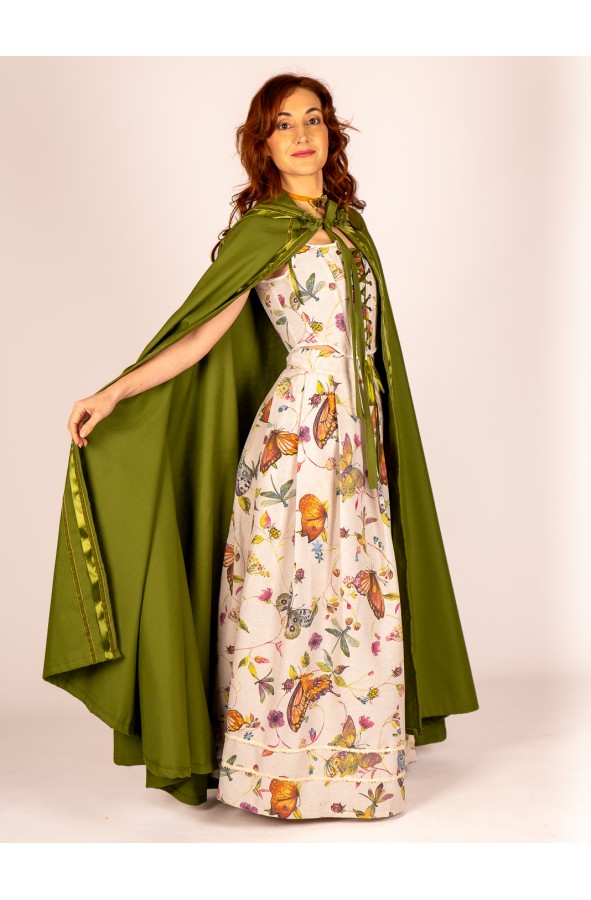 Medieval Green Cloak with Satin Trim...