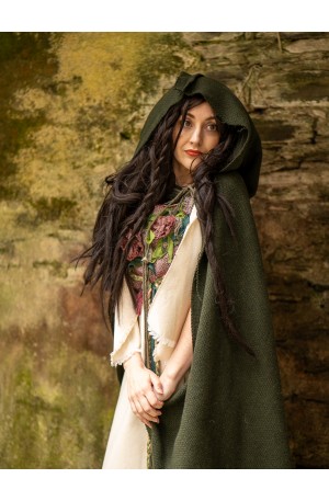 Green medieval hooded cloak