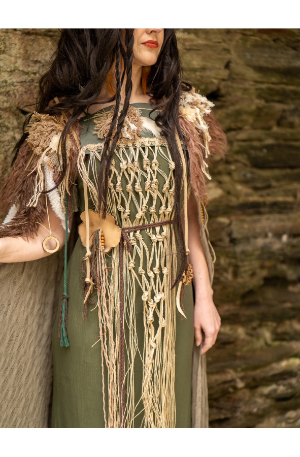 Rustic green Celtic dress with hemp rope