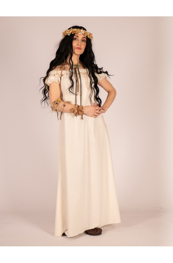 Vestido medieval crudo con cuerdas en...