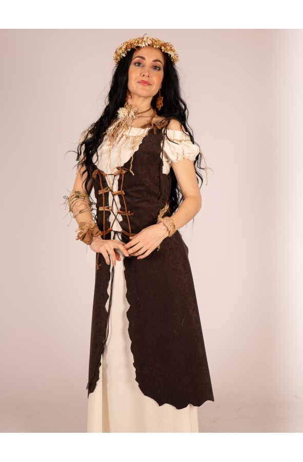 Medieval dress in cream with cords on...