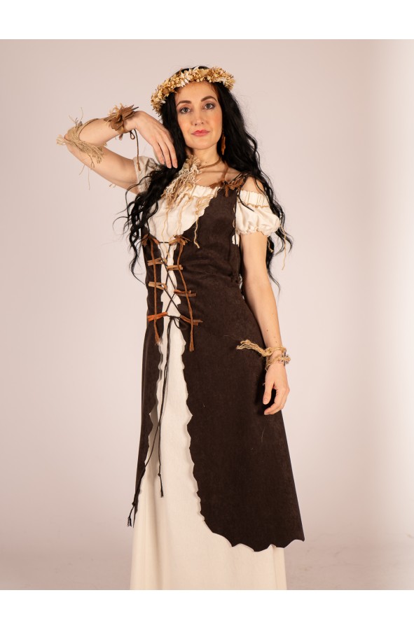 Medieval dress in cream with cords on...