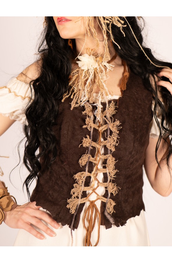 Suede vest with rustic frayed cord...